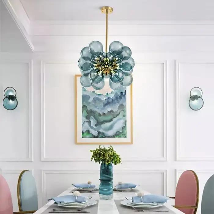 Lustre à bulles de verre moderne avec éclairage d'île pour salon et salle à manger avec finition chrome poli et ampoules néon incluses