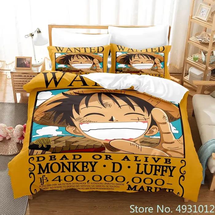 Une pièce Luffy garçon 3 pièces ensemble de literie taie d'oreiller Anime literie dessin animé 3D imprimé enfants adultes enfant garçons couette housse de couette cadeau