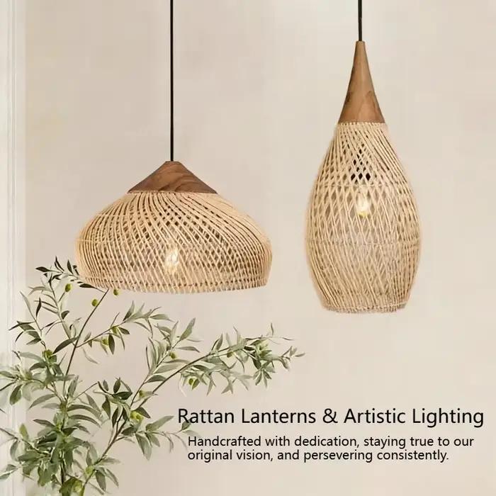 Lampe à suspension japonaise en rotin Wabi-Sabi