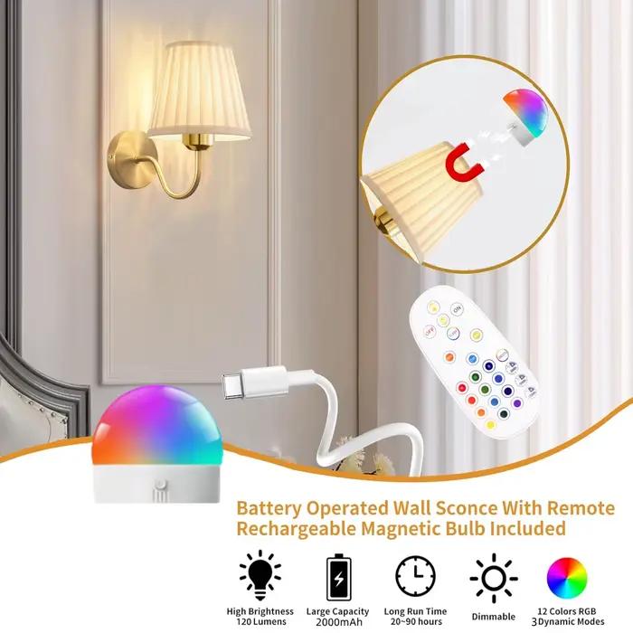 Lampe murale à piles rechargeable sans fil avec télécommande et réglage d'intensité pour salon chambre entrée ou étude or et blanc élégante à offrir pour femme ou homme occasions spéciales