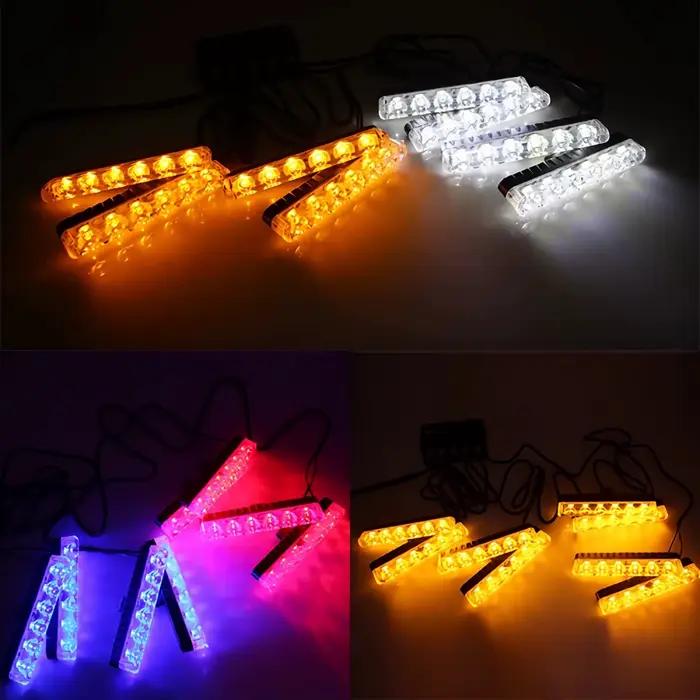 Lumière stroboscopique LED 8*6 pour calandre de voiture, feux stroboscopiques d'ambulance, lumière clignotante rouge, blanc, ambre, bleu avec commande par interrupteur