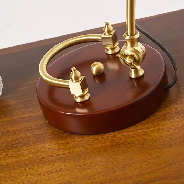 Lampe de table de banque en bois de métal vintage
