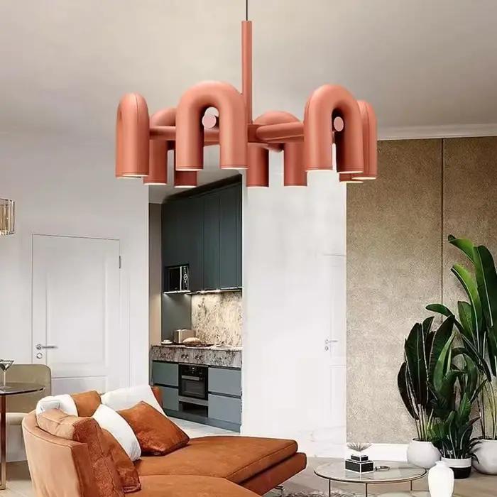 Suspension Art Déco en Fer Gris Métal avec Abat-Jours Multicolores pour Intérieur Élégant Occasions Spéciales Chandeliers LED