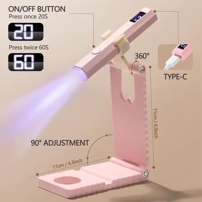 Mini Lampe UV pour Ongles - Lampe à Ongles Portable avec Minuteur et Support Réglable pour Gel, Séchoir à Ongles Rechargeable, Polymérisation Rapide pour Colle