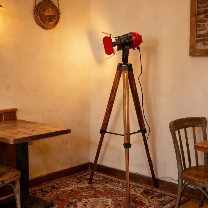 Lampe sur Pied Vintage Rustique Moderne à Abat-Jour en Bois et Métal pour Salon Bureau et Salle d'Étude LED Industrielle