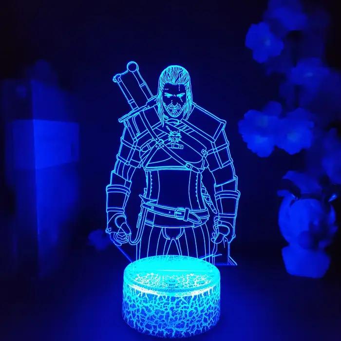 Veilleuse en forme de figurine d'action The Witcher avec 7 couleurs changeantes pour décoration de mancave, chambre d'enfant, bureau ou occasion festive