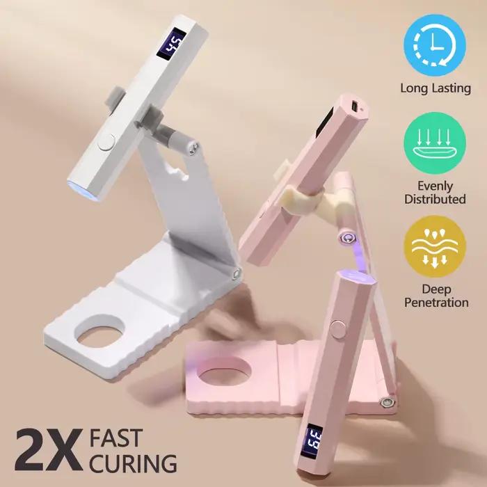 Mini Lampe UV pour Ongles - Lampe à Ongles Portable avec Minuteur et Support Réglable pour Gel, Séchoir à Ongles Rechargeable, Polymérisation Rapide pour Colle