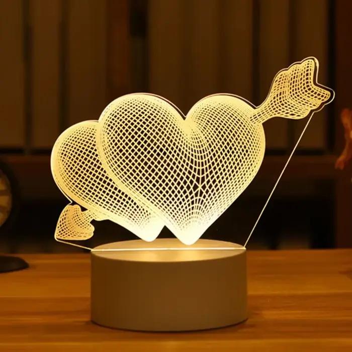 Lampe LED en acrylique 3D romantique pour maison veilleuse enfants décoration anniversaire Saint Valentin projection 3D table装饰品节日装饰投影灯