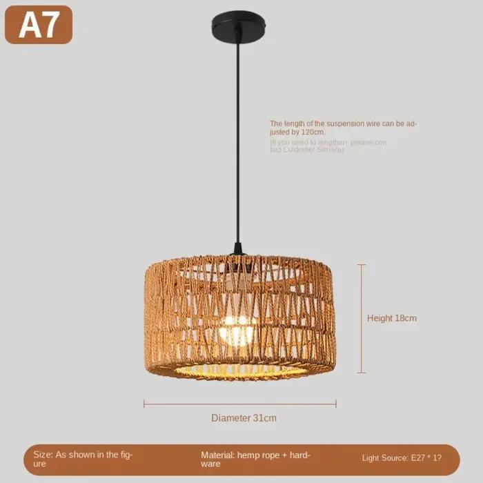 Lampe en osier créative plafonnier en rotin pour maisons de thé chez l'habitant chambre décorative pastorale rétro luminaire suspendu E27