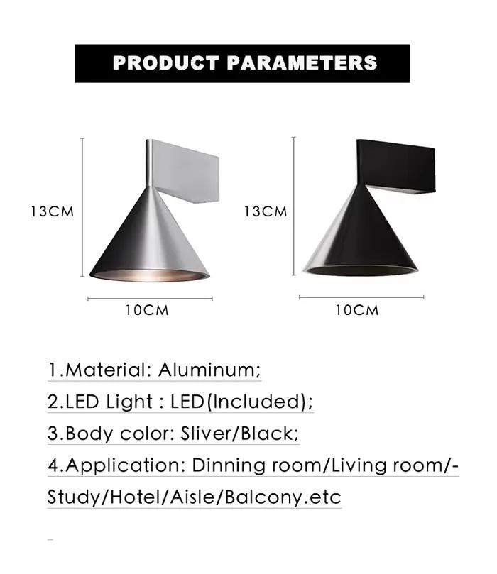 Appliques murales intérieures décorations pour la maison cône petit 7W mur LED lampe géométrie miroirs muraux lampes d'éclairage salon luminaire