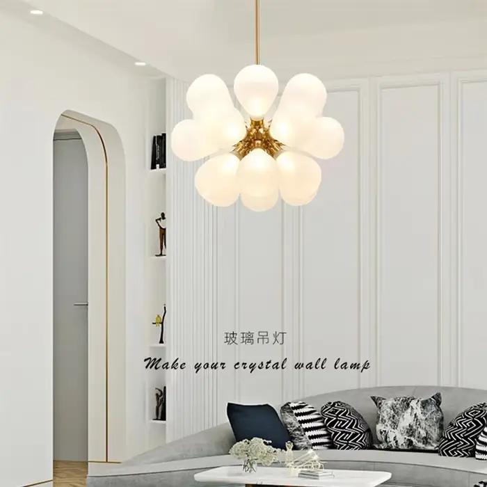 Lustre à bulles de verre moderne avec éclairage d'île pour salon et salle à manger avec finition chrome poli et ampoules néon incluses