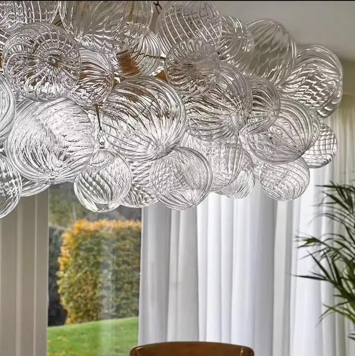 Lampe suspendue en verre nervuré du milieu du siècle