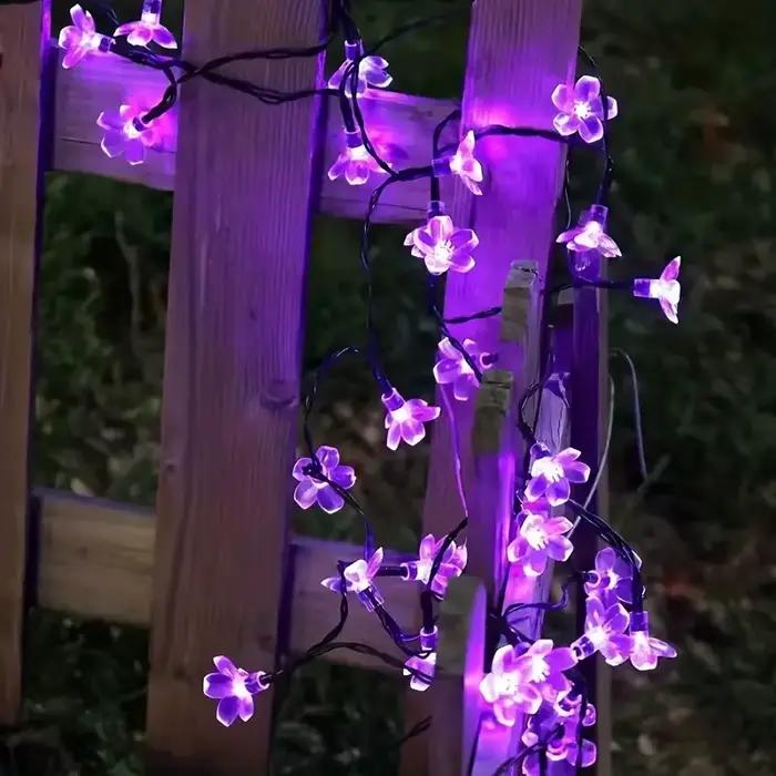 Guirlande solaire décorative en fleurs de cerisier violettes, imperméable, pour l'extérieur, atmosphère féerique, lampe de jardin, Halloween