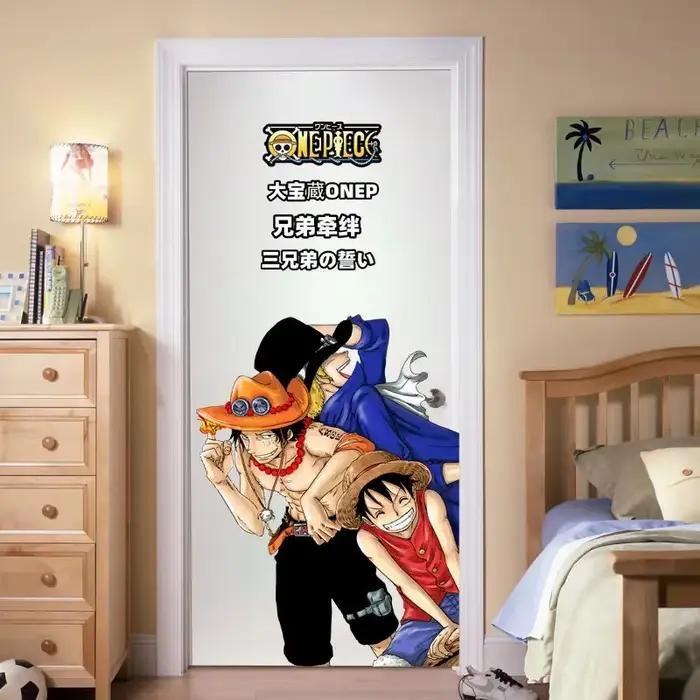 Autocollant de porte de chambre Nika Luffy, une pièce, personnalité de dessin animé, mode, autocollant mural étanche, peinture décorative