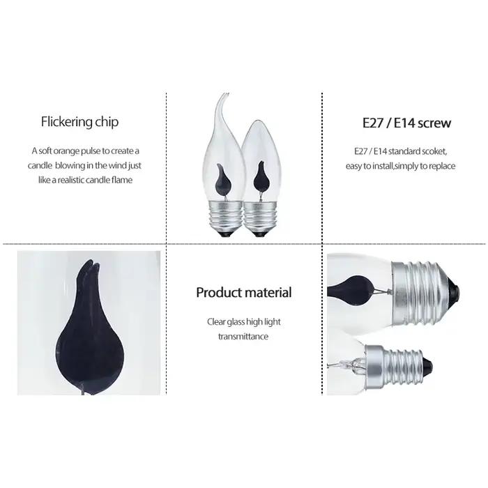 Ampoule LED bougie flamme scintillante E14 E27 Edison émulation feu éclairage Vintage 3W AC220V queue rétro décor lampe à économie d'énergie