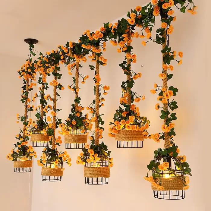 Luminaire suspendu de style industriel en corde de chanvre