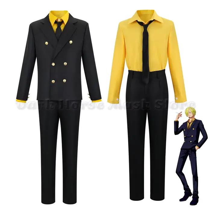 Costume de cosplay Sanji One Piece Anime, chemise bleue et jaune, uniforme complet, tenue de jeu de rôle pour Halloween pour hommes adultes