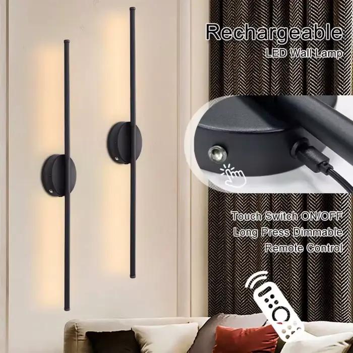Applique murale LED rechargeable sans fil moderne pour chambre à coucher avec télécommande et contrôle tactile