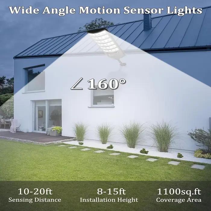 Lampadaire solaire avec support sur poteau, LED extérieur crépuscule-aube 300000LM IP65 étanche, modes réglables, pour jardin, parking