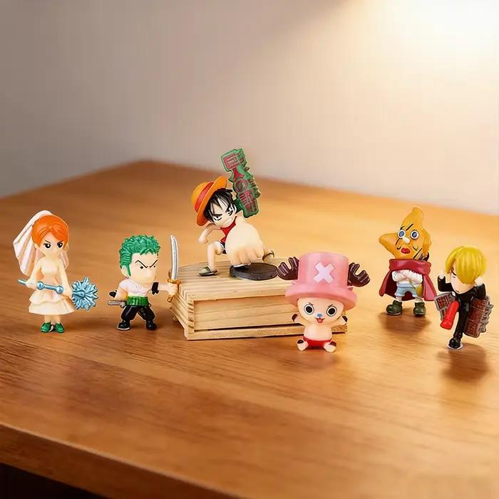 6 figurines PVC Bandai One Piece : Luffy, Chopper, Usopp, Sanji, Zoro - Mini modèles de poupées d'anime, décorations pour gâteaux
