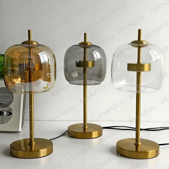 ASANZUO fumée gris verre lampes de Table moderne salon chambre chevet petite lampe de bureau décor intérieur ambre