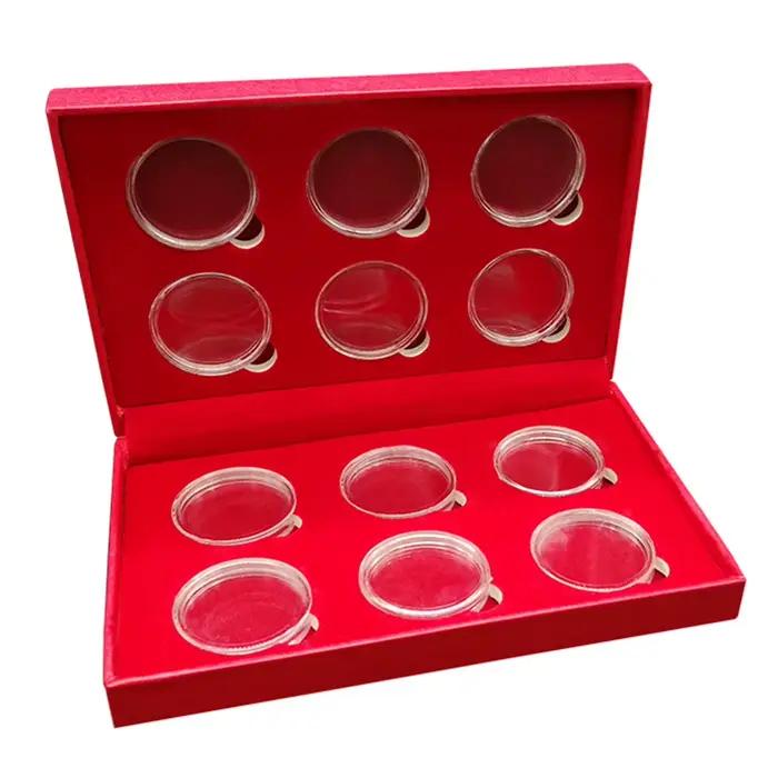 Boîte de rangement pour pièces de monnaie commémoratives en configuration carrée avec construction en PS et oxydation pour la protection