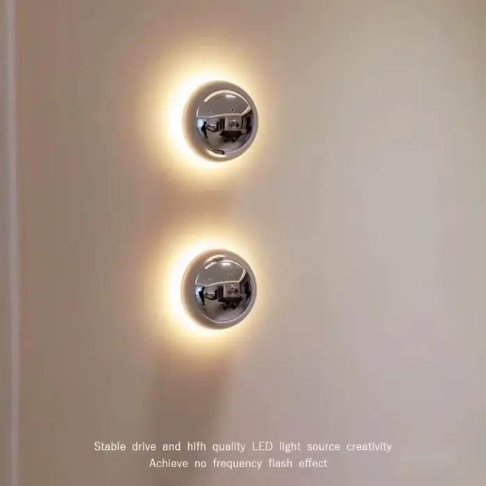 Lampe murale luxueuse en argent plaqué, style nordique minimaliste, moderne et simple, circulaire, pour couloir, escalier, lampe de chevet effet éclipse lunaire, décoration intérieure