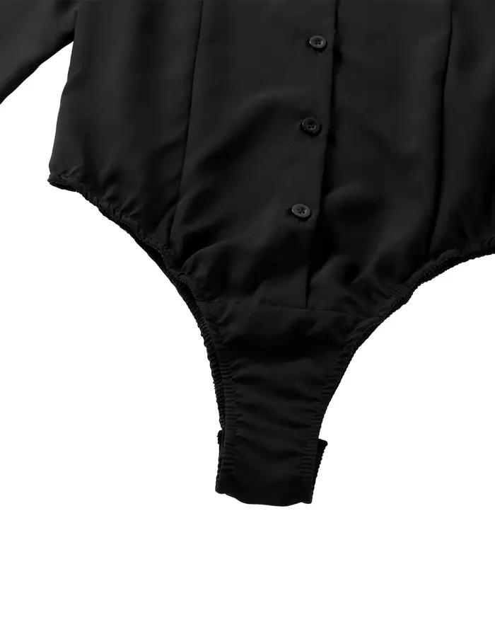 Body une pièce pour femmes, chemise basique, manches longues, col rabattu, couleur unie, combinaison, sous-vêtements, pyjama féminin, vêtements décontractés