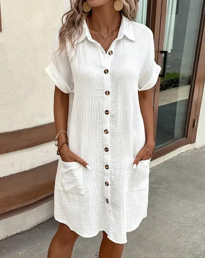 Mini robe Vintage en coton et lin pour femmes, couleur unie, mode d'été, col en v, manches trois quarts, décontractée, vacances