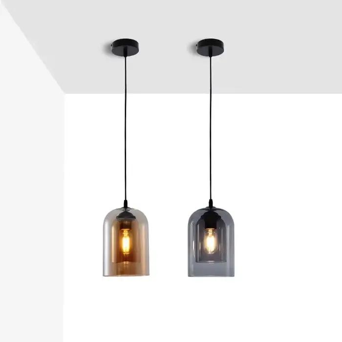 Lampe à suspension LED nordique en verre gris