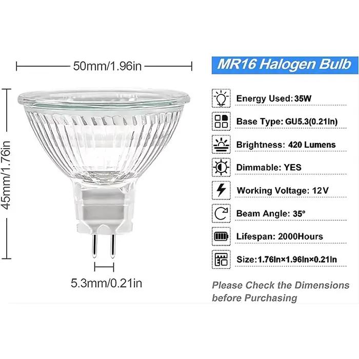 Lampe halogène Mr16 Gu5.3 12v 35w 50w avec verre transparent