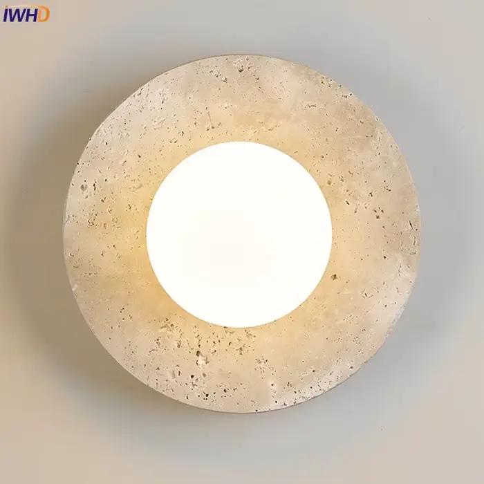 IWHD moderne mur LED lampe jaune travertin verre abat-jour Applique intérieure chambre décoration chevet éclairage Applique murale