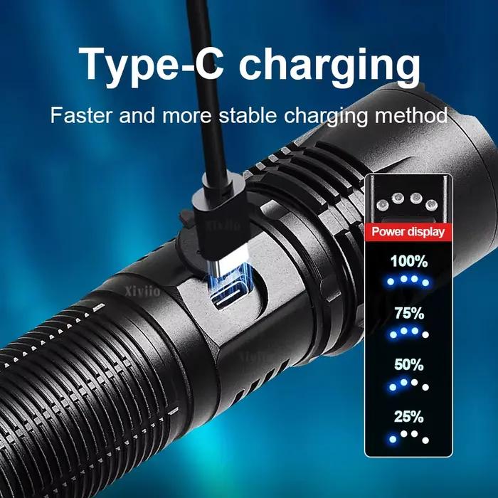 Lampe de poche Ultra puissante 1200W, lumière forte, Rechargeable, lanterne tactique, longue portée, Camping, randonnée, torche haute puissance