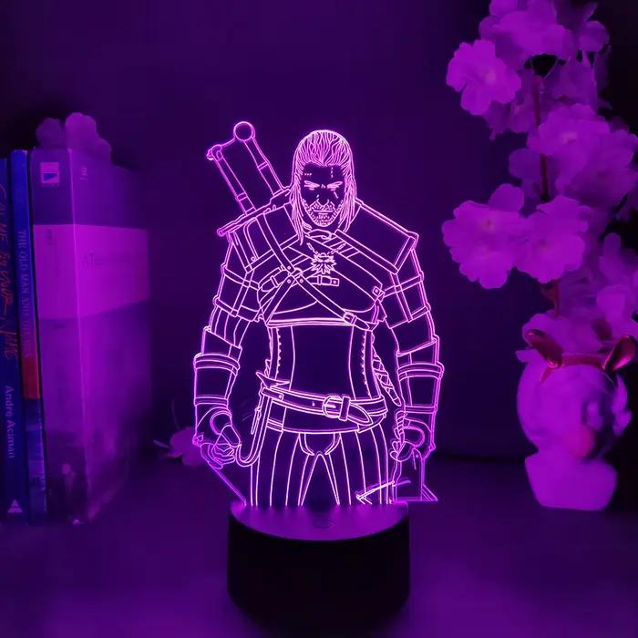 Veilleuse en forme de figurine d'action The Witcher avec 7 couleurs changeantes pour décoration de mancave, chambre d'enfant, bureau ou occasion festive