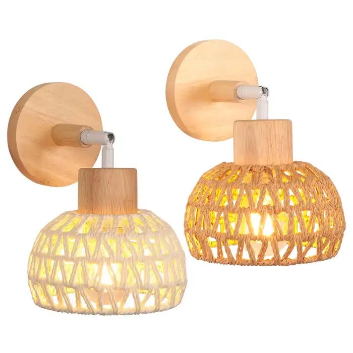 Rétro rotin tissage appliques chambre salon Vintage tissé applique murale lampe de chevet E27 chanvre corde lumière éclairage intérieur
