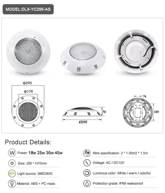 Lumières LED pour piscine RGB AC12V 12W 18W 25W 35W 45W, lampe étanche IP68 avec télécommande pour fête à la piscine