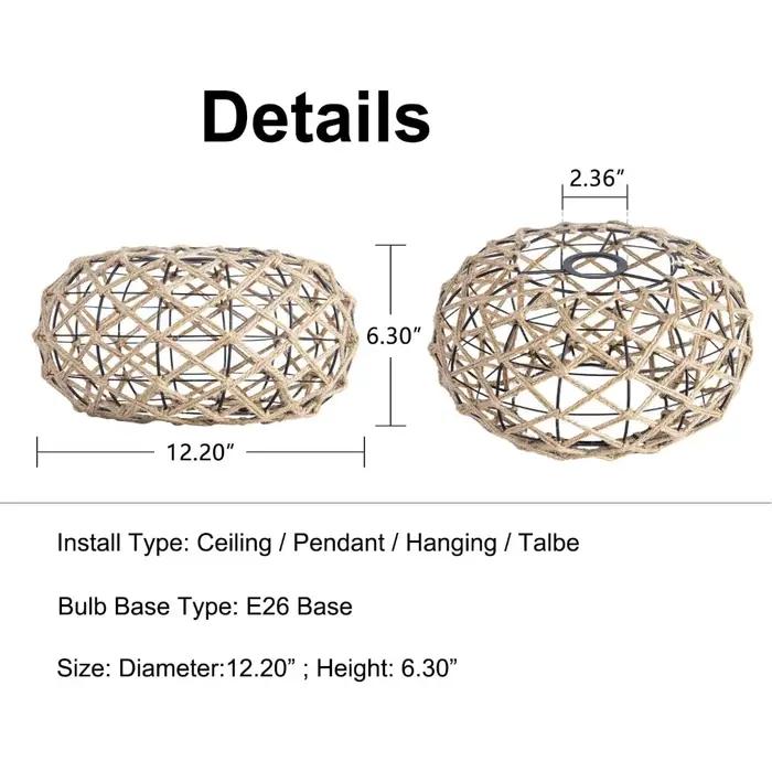 Lampe en cage en corde de chanvre tissée à la main de ferme