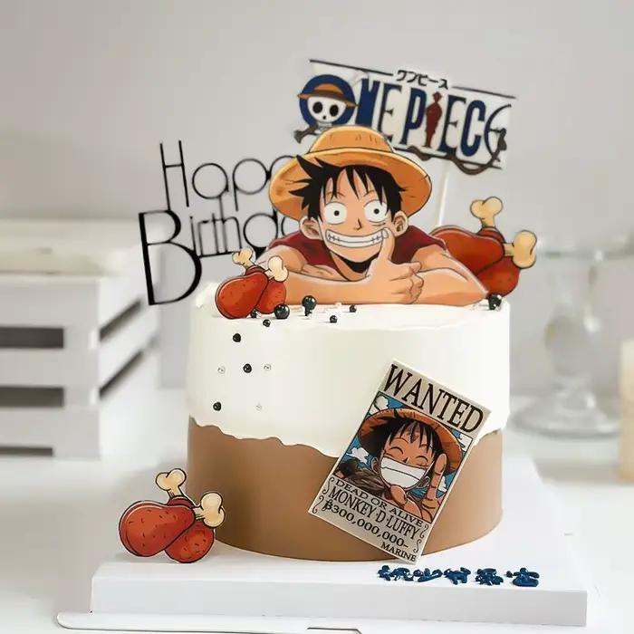 Figurine d'anniversaire One Piece Luffy, accessoires DIY pour décoration de gâteau, thème dessin animé bateau pirate, décoration créative pour gâteau