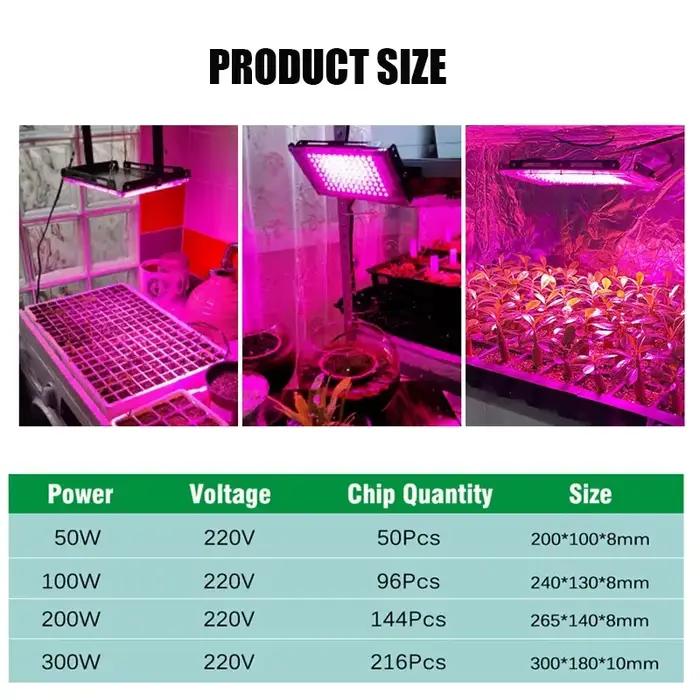 Lampe de culture LED 50W 100W 200W 300W, lampe UV pour plantes, 220V, culture intérieure, spectre complet, phytolampes pour semis, légumes et fleurs