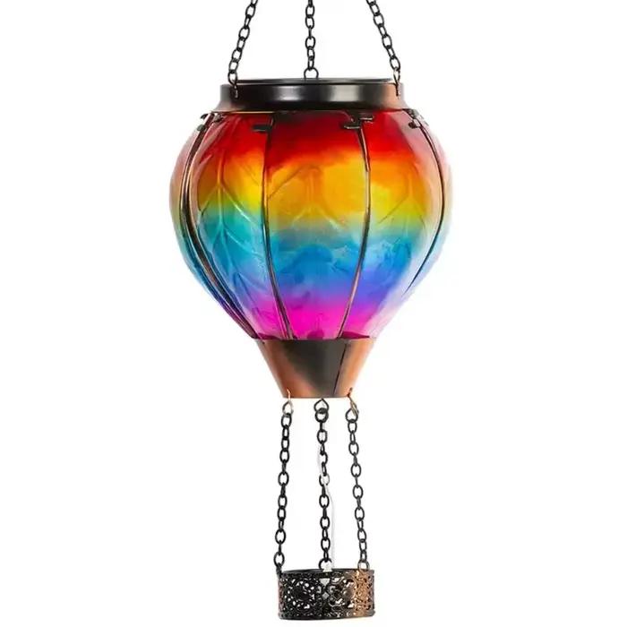 Lampe de jardin solaire Vintage LED effet de flamme ballon à Air chaud décor extérieur métal verre scintillant lumière de pelouse étanche