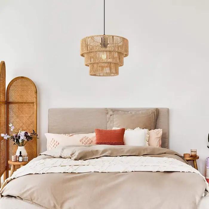 Lampe de lustre en corde de chanvre naturelle faite à la main