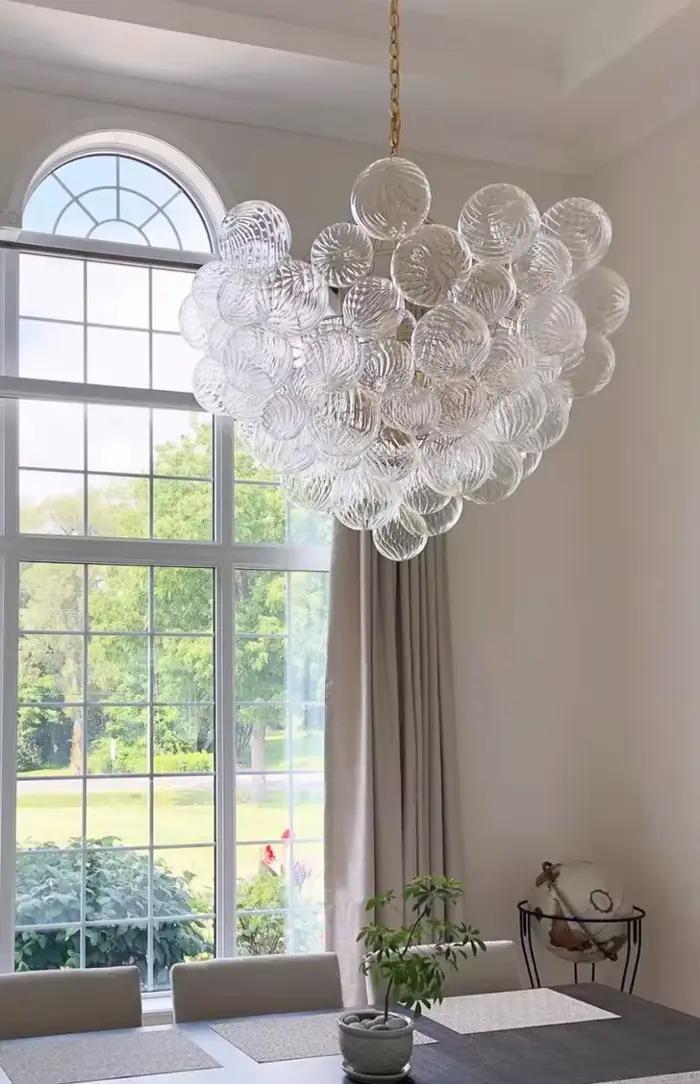 Lampe suspendue en verre nervuré du milieu du siècle