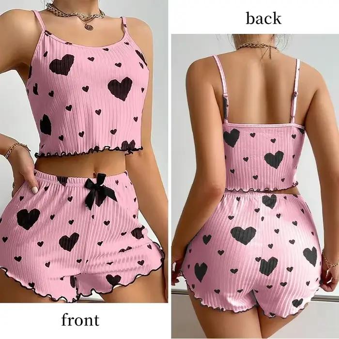 Ensemble pyjama 2 pièces pour femme – Débardeur et short de nuit doux et respirants, imprimé Love, S-M-L, blanc