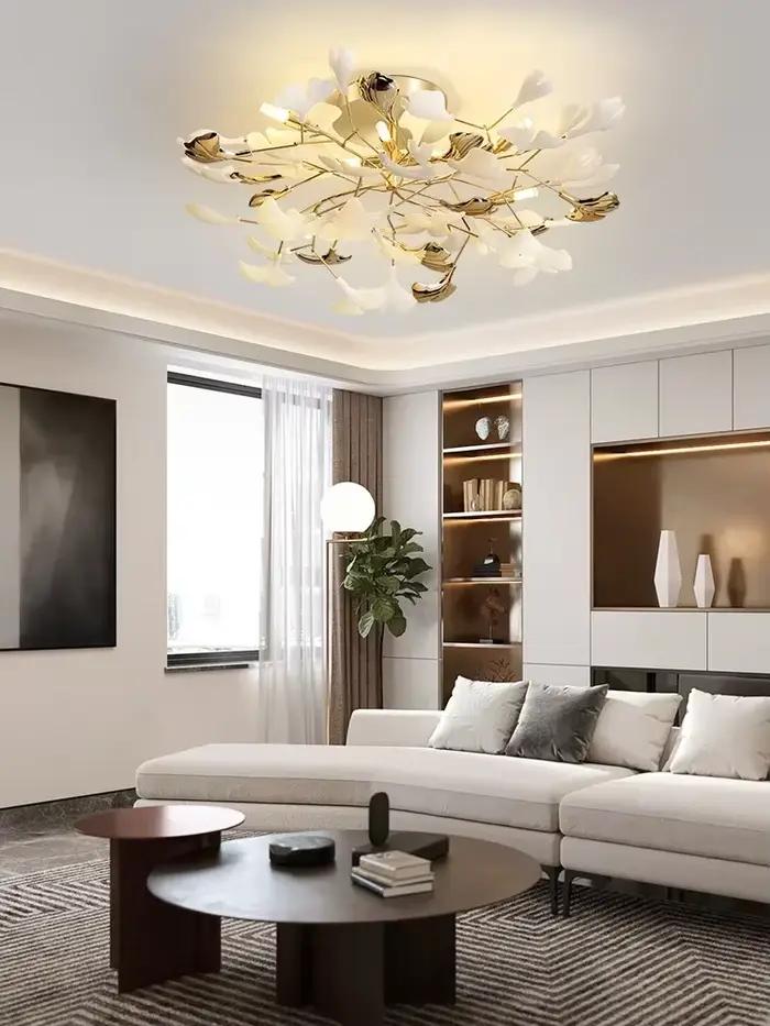 Salon de luxe plafonnier Post-moderne design feuille Restaurant chambre plafonniers hôtel Art LED décor luminaire