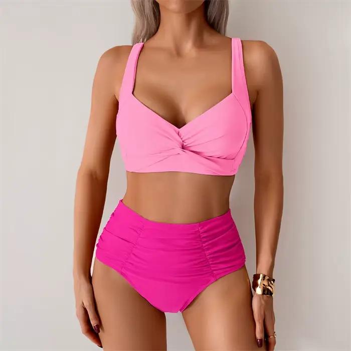 Taille haute femme deux pièces maillot de bain femme maillot de bain bikini plage surf brésilien classique maillots de bain dames 2025