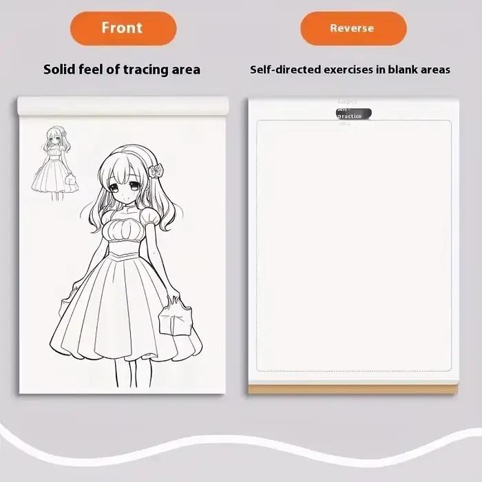 Livre de dessin d'art au trait de personnages d'anime pour débutants, 48 pages de contours simples dessinés à la main pour le traçage et la pratique de la peinture, 1 pièce