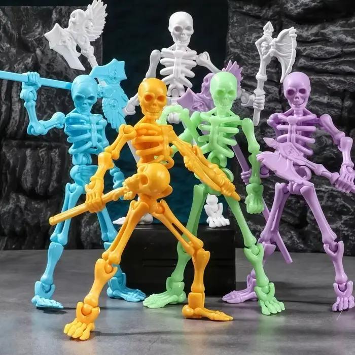 Figurine d'action squelette tridimensionnelle multi-articulable, modèle de crâne mobile, jouets d'assemblage de squelette multicolore portables