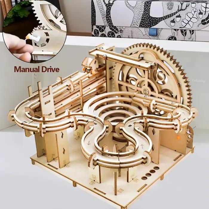 Puzzle 3D en bois, bricolage, Kits de construction de modèles manuels mécaniques, jouets à assembler, ensemble de course en marbre avec 4 boules, cadeaux pour enfants et adultes