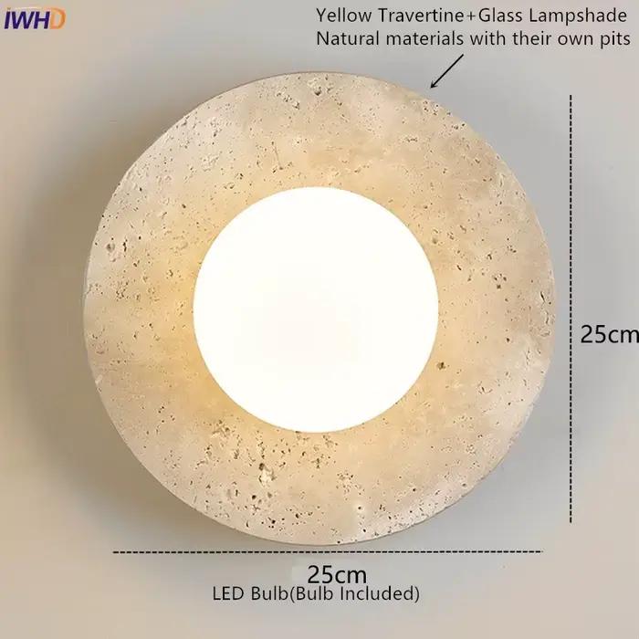 IWHD moderne mur LED lampe jaune travertin verre abat-jour Applique intérieure chambre décoration chevet éclairage Applique murale