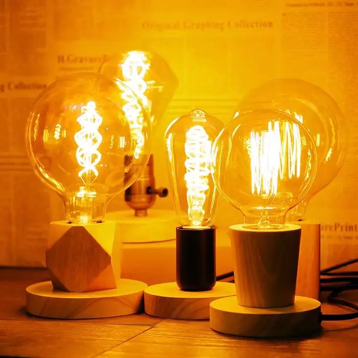 Lampe de Table en bois rétro moderne polyèdre E27